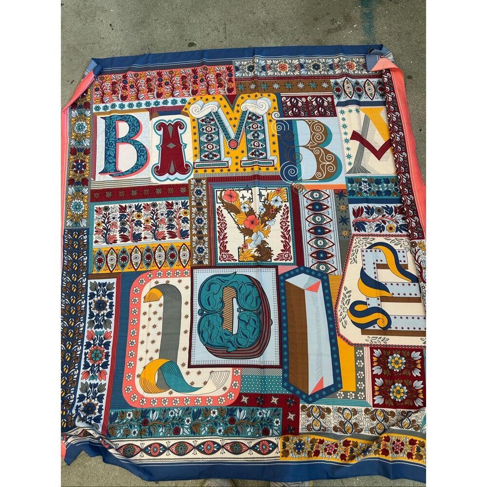Bimba y Lola 100% Silk Alphabet Letter Print Square Scarf Floral Multicolor